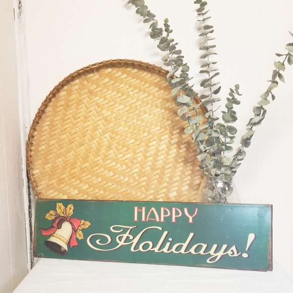 Vintage Happy Holidays tin sign - Picture 2 of 4